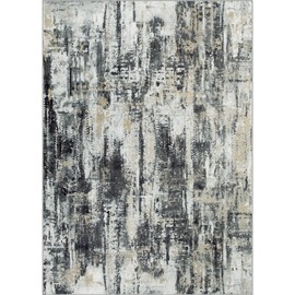 Gent drizz 8x10 Area Rugs Washable Rug: Large Modern Abstract Living Room Rug Soft Anti-Skid Thin Carpet Indoor Floor Non-Shedding Carpets for Bedroom Dining Farmhouse Nursery Home Office Black Grey Gold