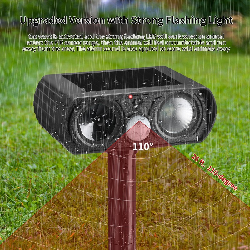 Qualirey 3 Pack Solar Ultrasonic Animal Repeller Outdoor Waterproof Cat