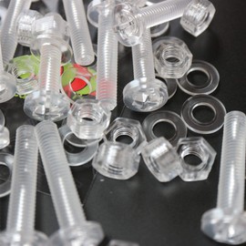 Pack of 60 Transparent Clear Plastic Acrylic M6 x 40mm Nuts & Bolts, Washers -Acrylic Plastic Screws, 15/64 x 1-37/64