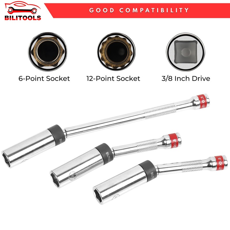 BILITOOLS 6 Piece 3/8-Inch Drive Magnetic Swivel Spark Plug Socket