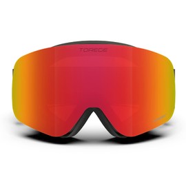 TOREGE Ski Goggles Anti Fog Dual-Layer UV Protection Snowboard Goggles OTG Snow Goggles for Men Women TG06 (Matte Black Frame & Revo Red Lens)