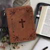 Wetoricau Brown Cross Floral Bible Cover Lightweight Bible Case Waterproof