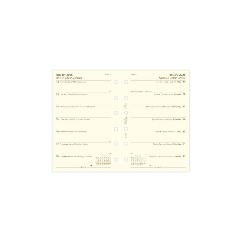 Filofax Pocket week per page 4 language cotton cream 2026