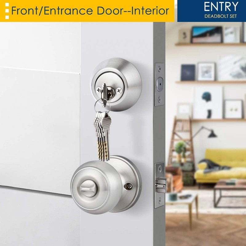 Brotima 3 Pack Keyed Alike Entry Door Knob and Deadbolt
