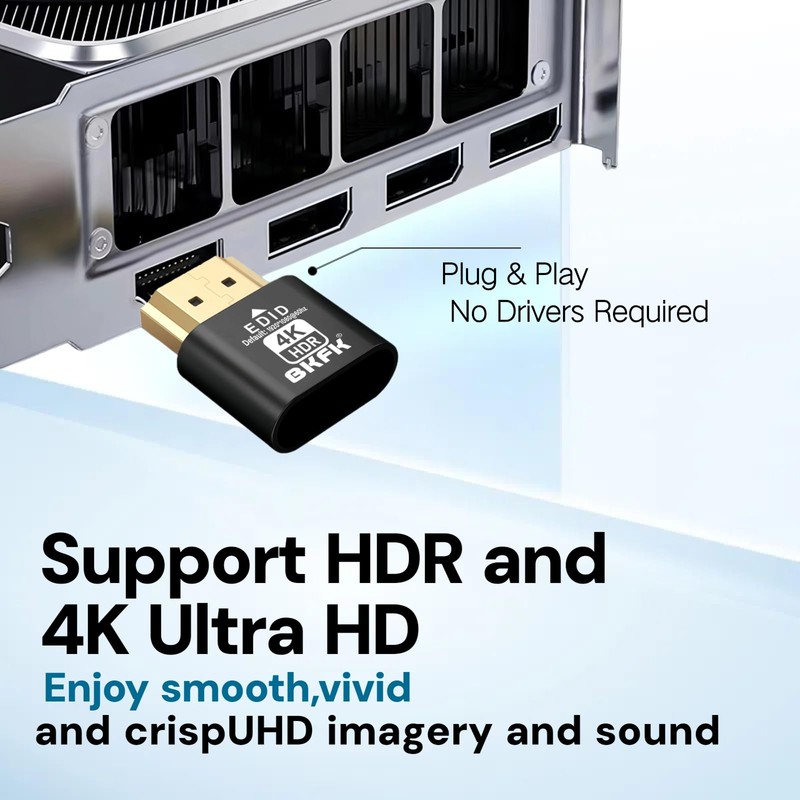 BKFK HDMI Dummy Plug 4K HDR, Headless Display Adapter,Virtual Monitor