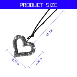 Mandark Bling Heart Car Hanging Accessories, Crystal Rhinestone Vehicle Rear View Mirror Charm Pendant Ornaments, Cute Diamond Auto Interior Hanger Decoration for Women Girls（Light Black）