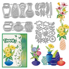 WADORN 4 x Cutting Dies for Flower Vase. Metal Cutting Dies With Flower Motif In Vases Background Chrysanthemums Petunias Lilies Embossing Template Cutting Template For Scrapbooking Paper Cards
