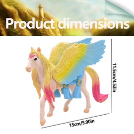 LGWJHCY Simulation Creature Model, Jungle Animal Ornaments 11.5 cm, Mythical Pegasus Table Decoration, Pieces Gift for Children's Birthday Horse Theme Ancient Wild Animal for Children Toy (Rainbow)