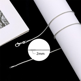 Mieoyue Sterling Silver Chain Necklace for Women Multiple Lengths 16-24 Inches S925 Fine Jewellery (Round Snake 2mm, 16Inch)