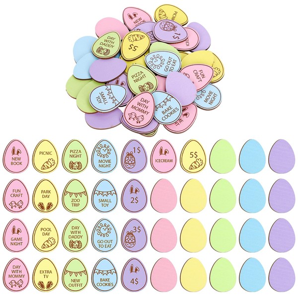 FYSUIMU 40 Pcs Easter Egg Tokens Wooden Easter Egg Fillers