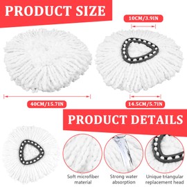 NICEMOVIC 3 Pack Mop Heads Replacement, Compatible with Vileda Triangle Spin Mop Replacement Head, Reusable Microfiber Mop Head for Easy Cleaning and Machine Washable