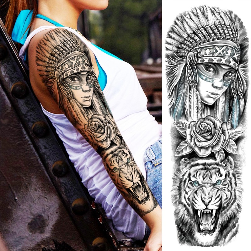 20 Sheets Large Black Wolf Tiger Lion Full Arm Temporary