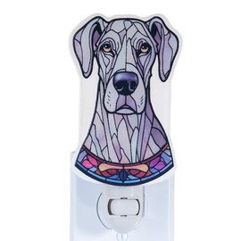 VOUWOWOX Great Dane Dog Shaped Night Light – Stained Glass Styled Cutout Design – Vertical Plug in Wall Nightlight – Gift for Dog Lovers – Bulb Included