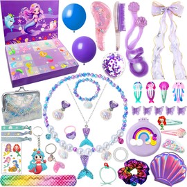 TZEKING Girls Advent Calendar Children's Mermaids, Christmas Countdown Calendar, 24 Days Christmas Countdown Mermaid Gifts, Surprise Package with Jewellery, Hair Accessories, Toy