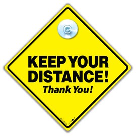Keep Your Distance Thank You Car Sign, Stop Tailgating Sign, Anti Tailgater Car Sign to Deter Tailgaters, Back Off Car Sign, Keep Your Distance Car Sign 14 cm x 14cm x 2cm