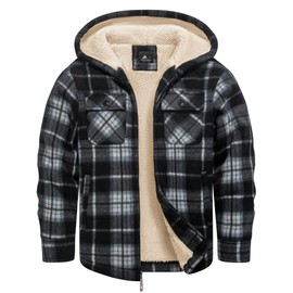 Dekomere Boys Zip Up Hoodies Fleece Plaid Jacket Kids Hooded Sweatshirts Sherpa Lined Coat