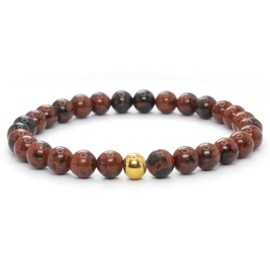 Echtes Mahagoni-Obsidian Edelstein Armband mit 6mm Perlen - verschiedene Längen - Heilstein Schutzstein Talisman Glücksbringer Geschenk (Mahagoni, 18CM)