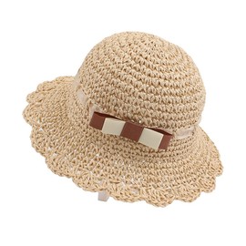 JANGANNSA Summer Girls Straw Hat Baby Toddler Girls Floppy Hat Bowknot Sun Beach Cap(Beige Bow,6-24Months)