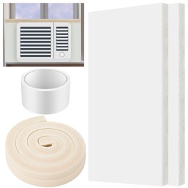 Pangda 2 Pcs 17 x 9 x 7/8 Inch Window Air Conditioner Insulated Foam Panels Insulation Winter AC Side Surround Panels Kit Air Conditioner Accessories Window with Top Seal Strip for Indoor (White)