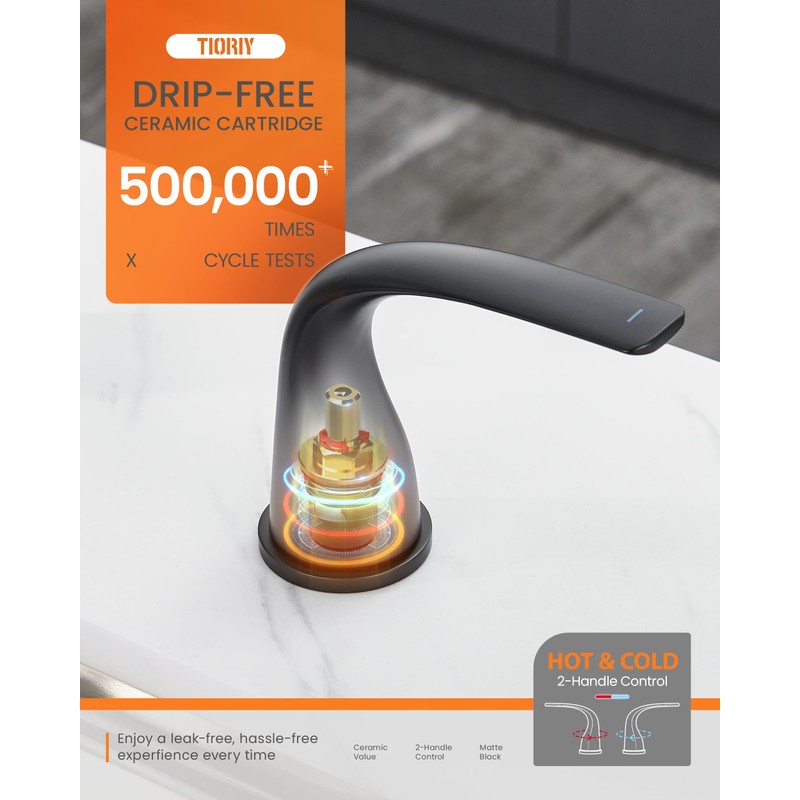 TIORIY Black Kitchen Faucet 3 Hole with Pull Down Sprayer,