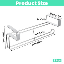 2 Pcs Stainless Steel Paper Towel Holders, Kitchen Roll Paper Holder with Double Hook Single Bar Under Cabinet for Bathroom Kitchen Under Cabinet Over Door