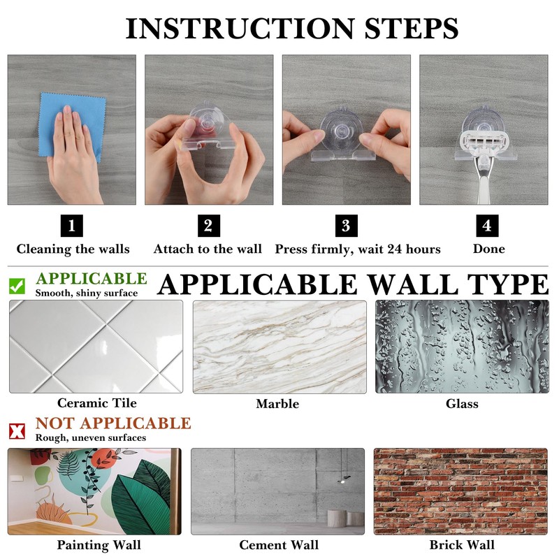 Linkidea 3 Pack Razor Suction Cup Hook, Wall Mounted Shaver