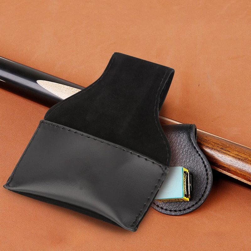Billiard Chalk Holder Portable PU Bag Accessory Black, Hanging on
