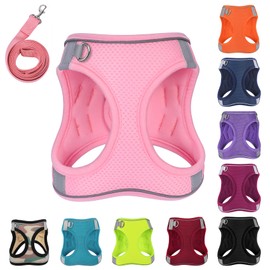 PWOD Dog Harness with Leash Set, No-Pull Step-in Reflective Pet Harness with 1 Leash Clips, Adjustable Soft Padded Easy Walk Dog Vest for Small Medium Large Dogs, Cats(Light Pink, Large)