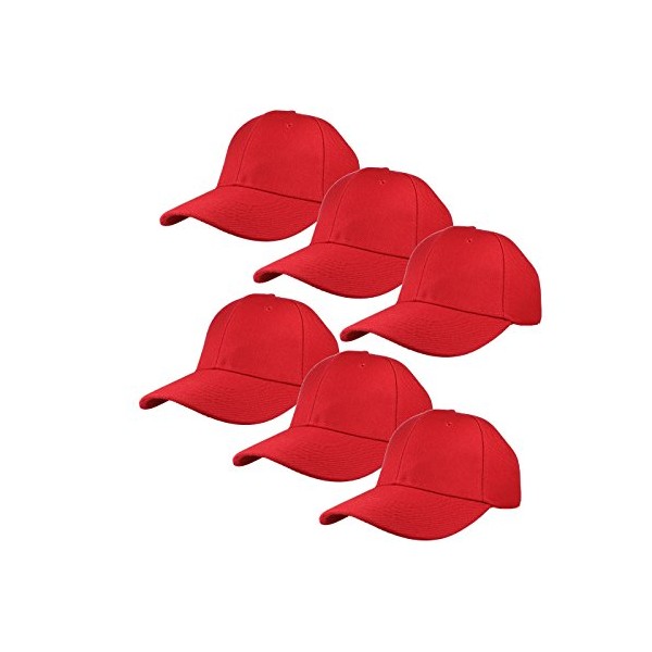 Gelante Plain Blank Baseball Caps Adjustable Back Strap Wholesale Lot 6 Pack - 001-Red-6Pcs