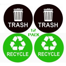 Recycle Sticker Trash Can Decal,Recycle and Trash Logo Symbol Self Adhesive Labels,4 Inch Garbage Waste from Recycling-Indoor & Outdoor,12 Pack Per Pack