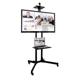 Mount-It! TV Cart Mobile TV Stand Wheeled Height Adjustable Flat Screen Television Floor Stands with Rolling Casters and Shelf, VESA Compatible TV Mount Bracket Fits Displays 37 to 70 Inch, 110 Lbs