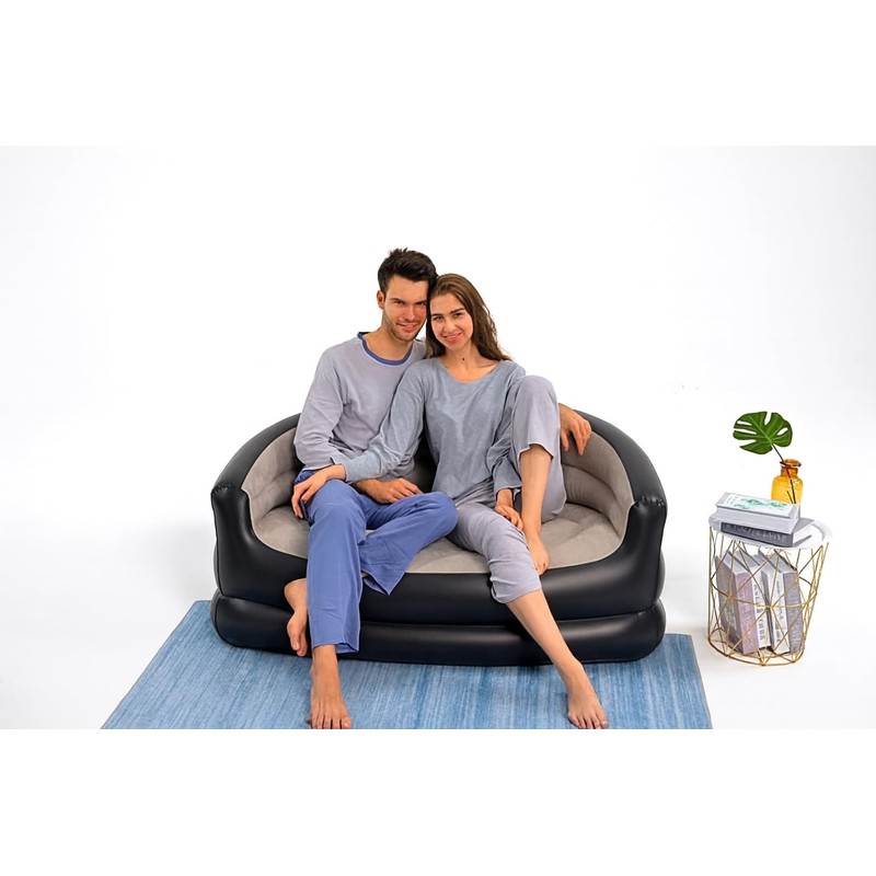 Yosogo Folding Portable Inflatable Double Sofa, Lazy Flocking Two-Seater Lounge