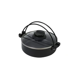 Pearl Metal HB-6603 Sukiyaki Pot, 7.1 inches (18 cm), Glass Lid Included, Fluorine Treatment, Induction Compatible, For 1 Person, Home Serving