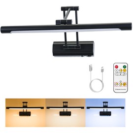 TYhogar Battery Operated Picture Light with Remote Control,17 inch 3 Color Dimmable Wireless Painting Light,5400mAh Cordless Rechargeable Battery Wall Sconces for Gallery,Artwork,Display(Matte Black)