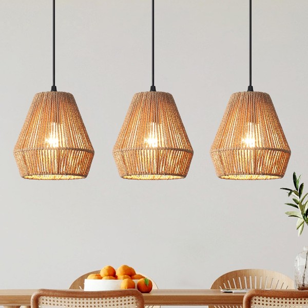 LJHhowe 3 Pack Woven Pendant Light Kitchen Island 6.7"Boho Pendant