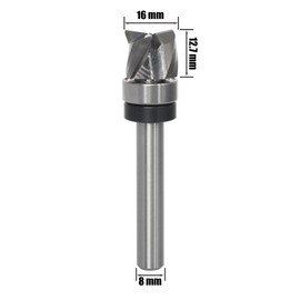 AKYLIN Spiral Flush Cutter 8 mm Shank, Up Cut Spiral Cutter for Router, 16 mm Cutting Diameter, 12.7 mm Cutting Length, Spiral Grooved Bottom Ball Bearing, Wood Cutter for Cutting Wood