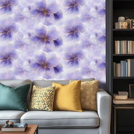HOMETITUTE Purple Floral Wallpaper Peel and Stick Contact Paper 15.7"x39.4" Wall Paper Removable Vinyl Wall Sticker Self Adhesive Flower Wallpaper for Bedroom Drawer Countertop Art Decor