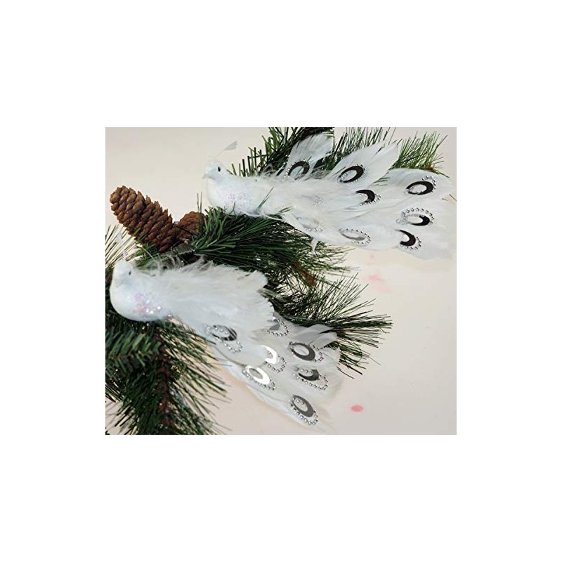 Set Of 2 White Peacock Clip On Craft Birds Of