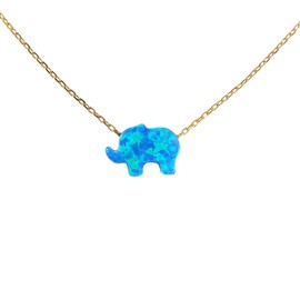 Martinuzzi Accessories Blue Opal Elephant Pendant Necklace Gold Plated 925 Sterling Silver Chain (Gold Plated (16 inches))