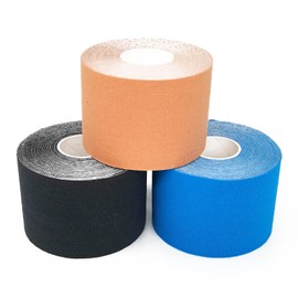3 Rolls Kinesiotapes Physio Tape Sports Tape Kinesiology Tape Skin-Friendly Sports Tapes Elastic Tension Bandage 5 cm x 5 m Black + Blue + Skin Colours