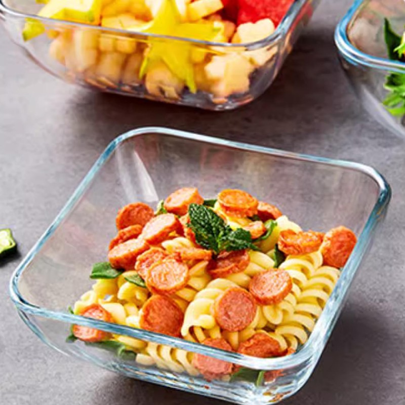 VIPHIEC Small 5 Inch Square Tempered Glass Salad Bowls Set,