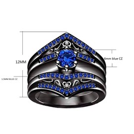 Anillo de boda para mujer, chapado en negro, con circonia cúbica azul, 3 anillos de boda Azul