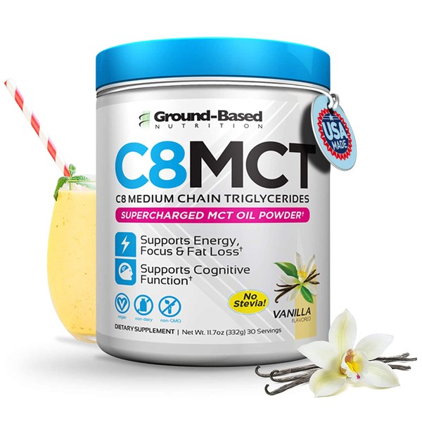Ground-Based Nutrition C8 MCT Oil Powder – Supercharged Medium Chain Triglycerides MCT Oil Powder – Vegan-Friendly, Non-GMO Powdered C8 MCT Oil, Ketogenic MCT Coffee Creamer, No Stevia (Vanilla)