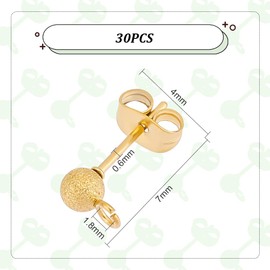 UNICRAFTALE 30 Pieces 304 Stainless Steel Stud Earrings Textured Ball Stud Earrings with Ear Nuts and Horizontal Loops Round Golden Earring for Making Earring Jewellery