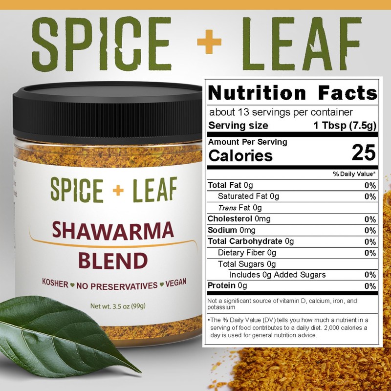 Premium Shawarma Spice Seasoning by Spice + Leaf, 3.5 Oz