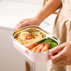 Lunch Container, 304 Stainless Steel Lunch Box Compartment Liner Thermal Insulation Lunch Box Illustration Style Leak Proof Container for School, Travel, Park, Outdoor Picnic