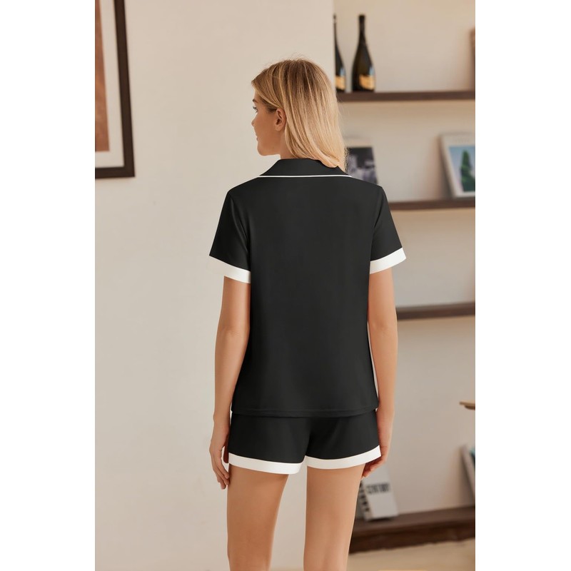 Ekouaer Womens Button Down Pajamas Set Color Block Short Sleeve