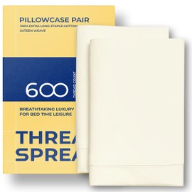 THREAD SPREAD 100% Egyptian Cotton Pillow Cases - 600 Thread Count Pillow Cases Queen/Standard Size Set of 2, Soft & Breathable Extra Long Staple Sateen Weave Cotton Pillow Covers for Bed - Ivory