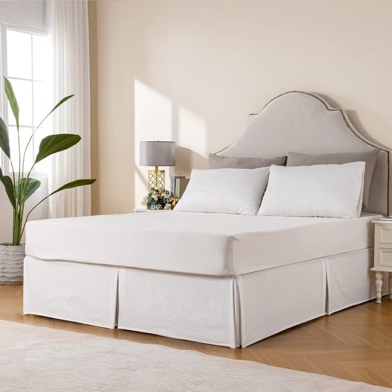MIYE Pleated Waffle Weave Bed Skirt, Tailored Dust Ruffle 16