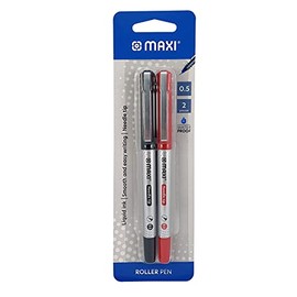 Maxi Rollerball Pen 0.5mm Needle Point Blister Pack of 2 (1 Black + 1 Red) Assorted NPR5-2BLR